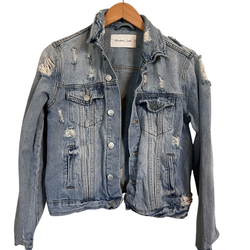 Mustard Seed distressed Jean jacket size S - Dance Republic on back